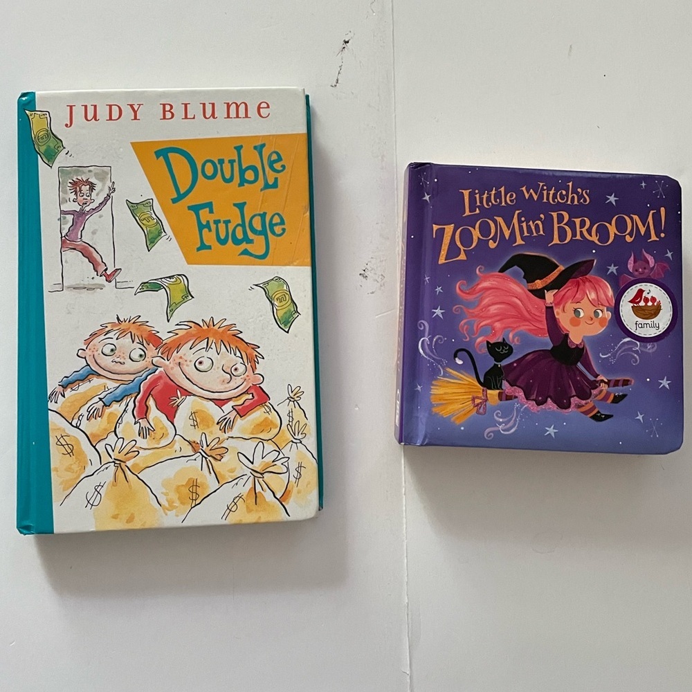 Bundle of 2 Kids Books, Little Witch's Zoomin' Broom! Double Fudge Hardcover